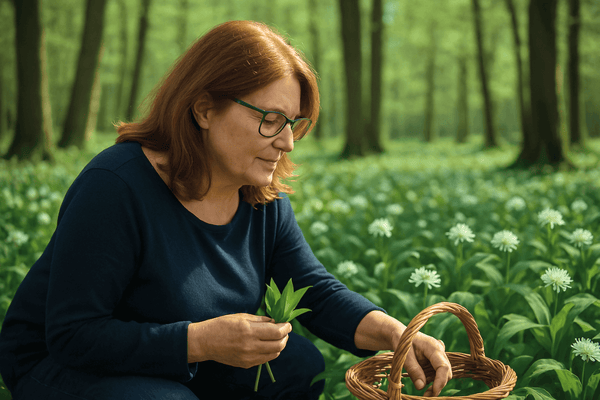 Jutta sammelt mit AI Bärlauch